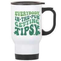 Everybody In The Pub Getting Tipsy Groovy Patricks Day Drink Stainless Steel Travel Mug