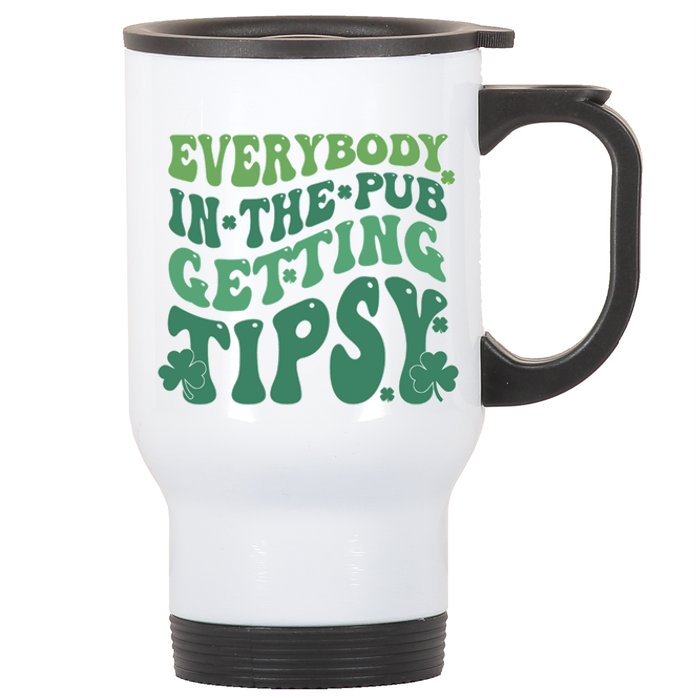 Everybody In The Pub Getting Tipsy Groovy Patricks Day Drink Stainless Steel Travel Mug