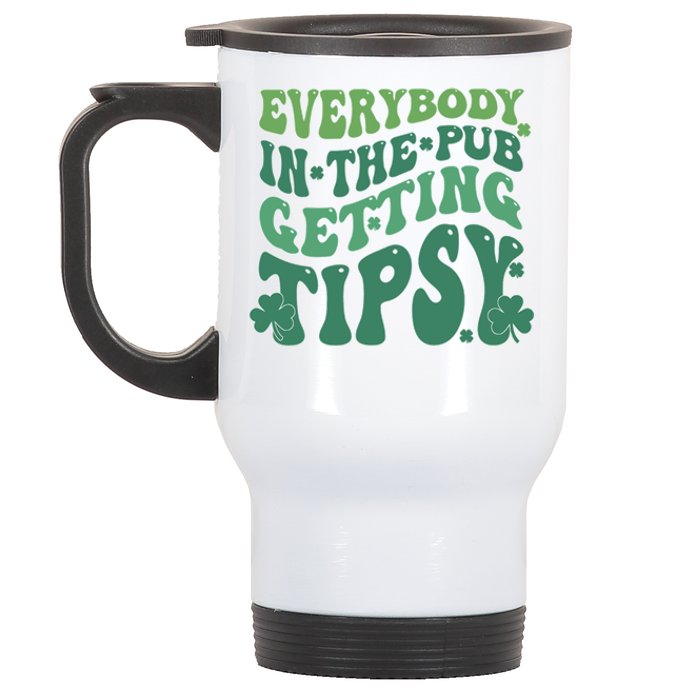 Everybody In The Pub Getting Tipsy Groovy Patricks Day Drink Stainless Steel Travel Mug