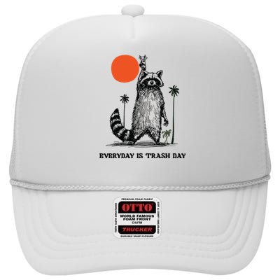 Everyday Is Trash Day Raccoon High Crown Mesh Back Trucker Hat