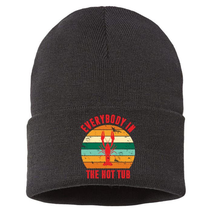 Everybody In The Hot Tub Funny Crawfish Sustainable Knit Beanie