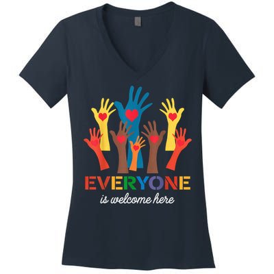 Everyone Is Welcome Here Idaho Teacher Women's V-Neck T-Shirt