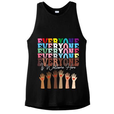 Everyone Is Welcome Here Retro Groovy Diversity Teachers Ladies PosiCharge Tri-Blend Wicking Tank