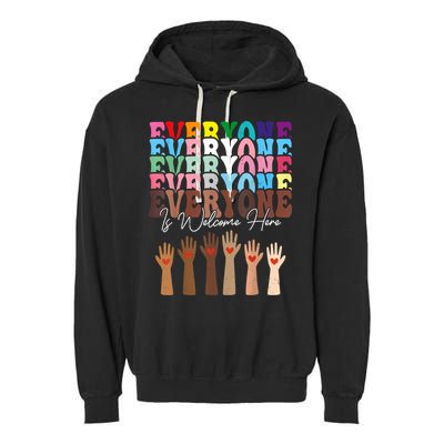 Everyone Is Welcome Here Retro Groovy Diversity Teachers Garment-Dyed Fleece Hoodie