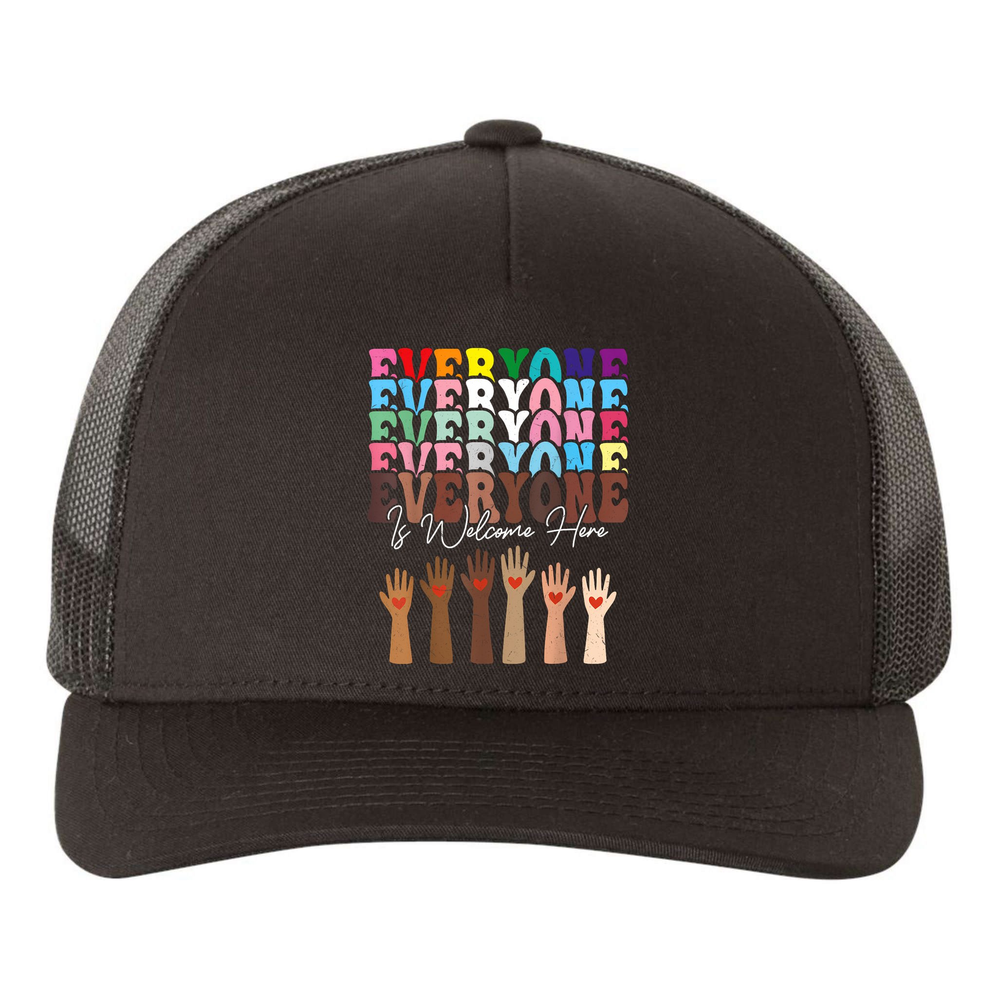 Everyone Is Welcome Here Retro Groovy Diversity Teachers Yupoong Adult 5-Panel Trucker Hat