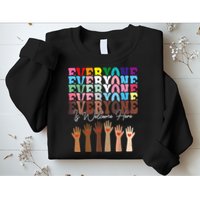 Everyone Is Welcome Here Retro Groovy Diversity Teachers Sweatshirt
