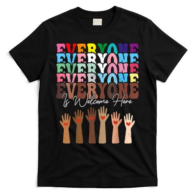 Everyone Is Welcome Here Retro Groovy Diversity Teachers T-Shirt