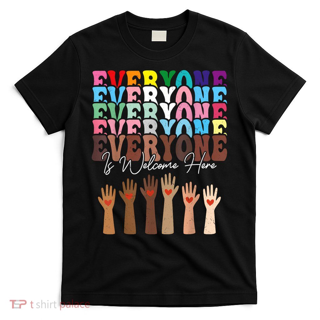 Everyone Is Welcome Here Retro Groovy Diversity Teachers T-Shirt