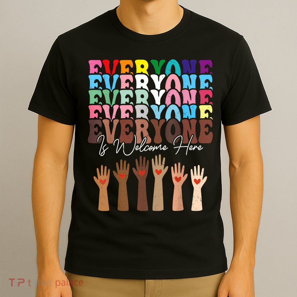 Everyone Is Welcome Here Retro Groovy Diversity Teachers T-Shirt