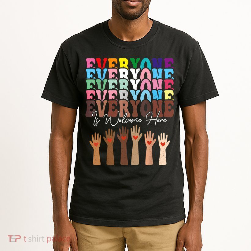 Everyone Is Welcome Here Retro Groovy Diversity Teachers Tall T-Shirt