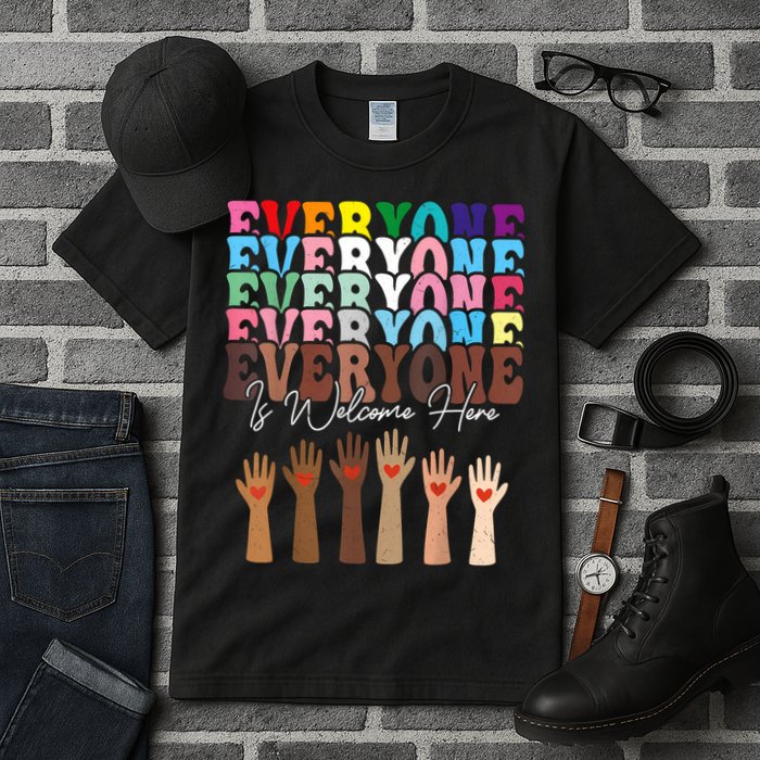 Everyone Is Welcome Here Retro Groovy Diversity Teachers Tall T-Shirt