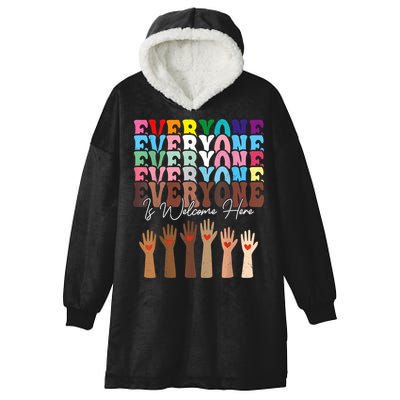 Everyone Is Welcome Here Retro Groovy Diversity Teachers Hooded Wearable Blanket