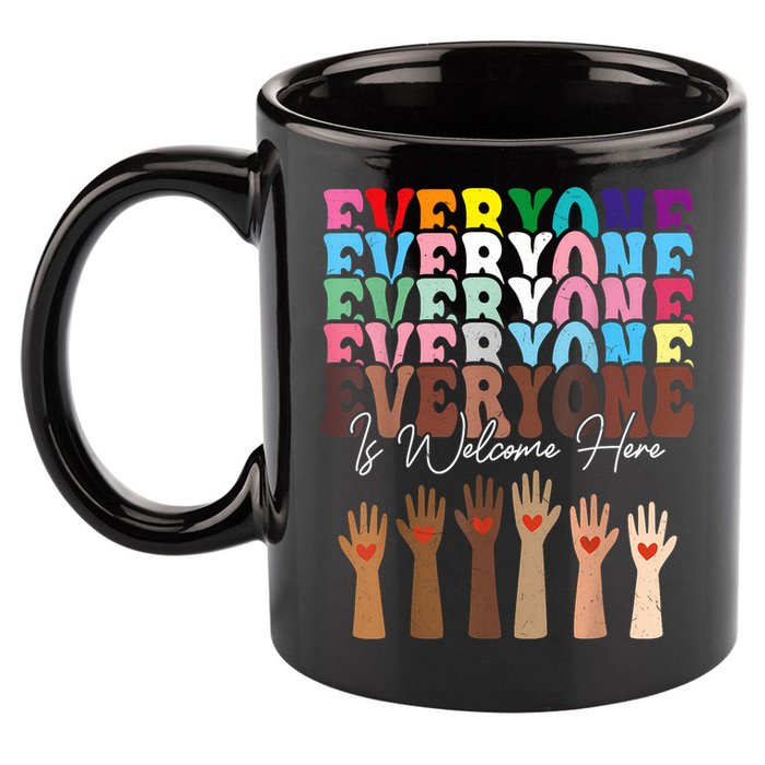 Everyone Is Welcome Here Retro Groovy Diversity Teachers 11oz C Handle Ceramic Mug