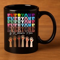 Everyone Is Welcome Here Retro Groovy Diversity Teachers 11oz C Handle Ceramic Mug