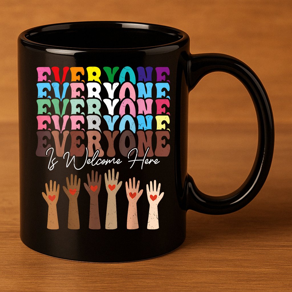 Everyone Is Welcome Here Retro Groovy Diversity Teachers 11oz C Handle Ceramic Mug