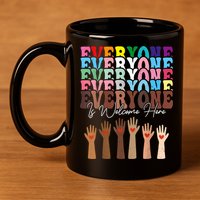 Everyone Is Welcome Here Retro Groovy Diversity Teachers 11oz C Handle Ceramic Mug