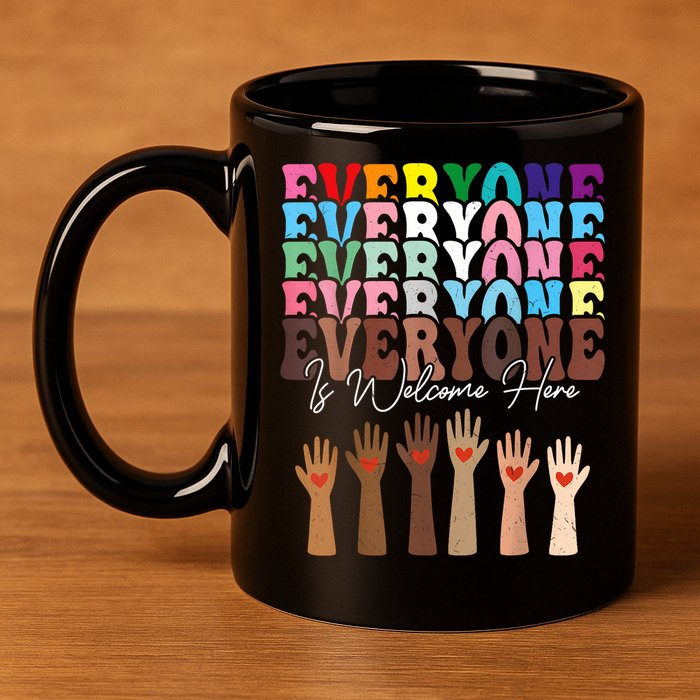 Everyone Is Welcome Here Retro Groovy Diversity Teachers 11oz C Handle Ceramic Mug
