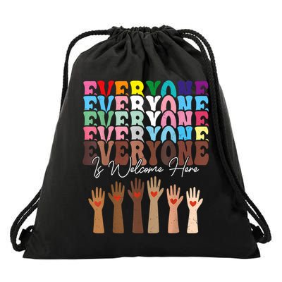 Everyone Is Welcome Here Retro Groovy Diversity Teachers Drawstring Bag