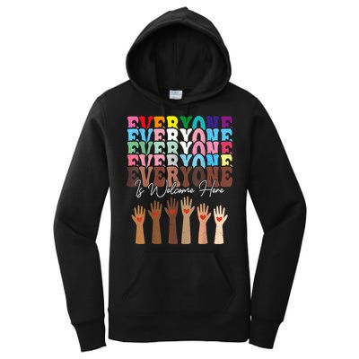 Everyone Is Welcome Here Retro Groovy Diversity Teachers Women's Pullover Hoodie