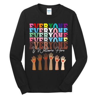 Everyone Is Welcome Here Retro Groovy Diversity Teachers Tall Long Sleeve T-Shirt