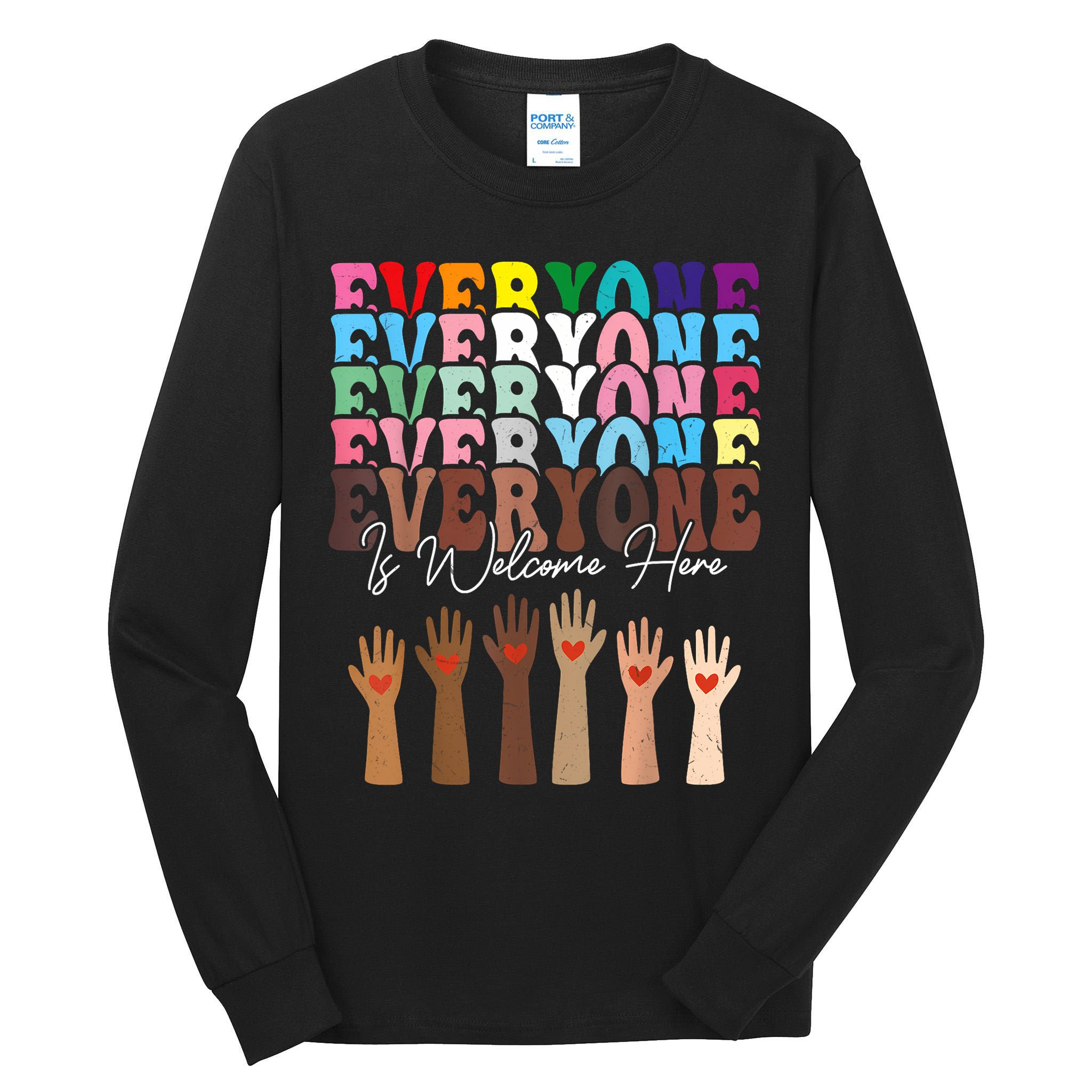 Everyone Is Welcome Here Retro Groovy Diversity Teachers Tall Long Sleeve T-Shirt