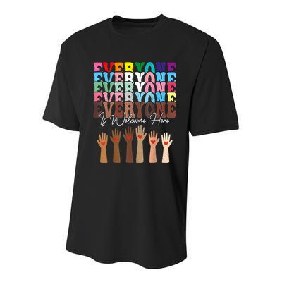 Everyone Is Welcome Here Retro Groovy Diversity Teachers Youth Performance Sprint T-Shirt