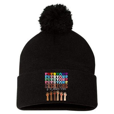 Everyone Is Welcome Here Retro Groovy Diversity Teachers Pom Pom 12in Knit Beanie
