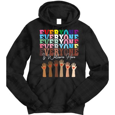 Everyone Is Welcome Here Retro Groovy Diversity Teachers Tie Dye Hoodie