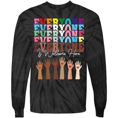 Everyone Is Welcome Here Retro Groovy Diversity Teachers Tie-Dye Long Sleeve Shirt