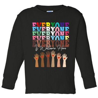 Everyone Is Welcome Here Retro Groovy Diversity Teachers Toddler Long Sleeve Shirt
