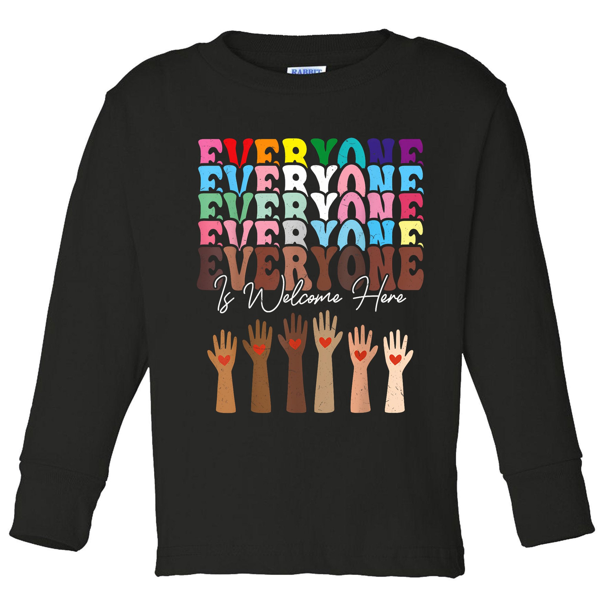 Everyone Is Welcome Here Retro Groovy Diversity Teachers Toddler Long Sleeve Shirt