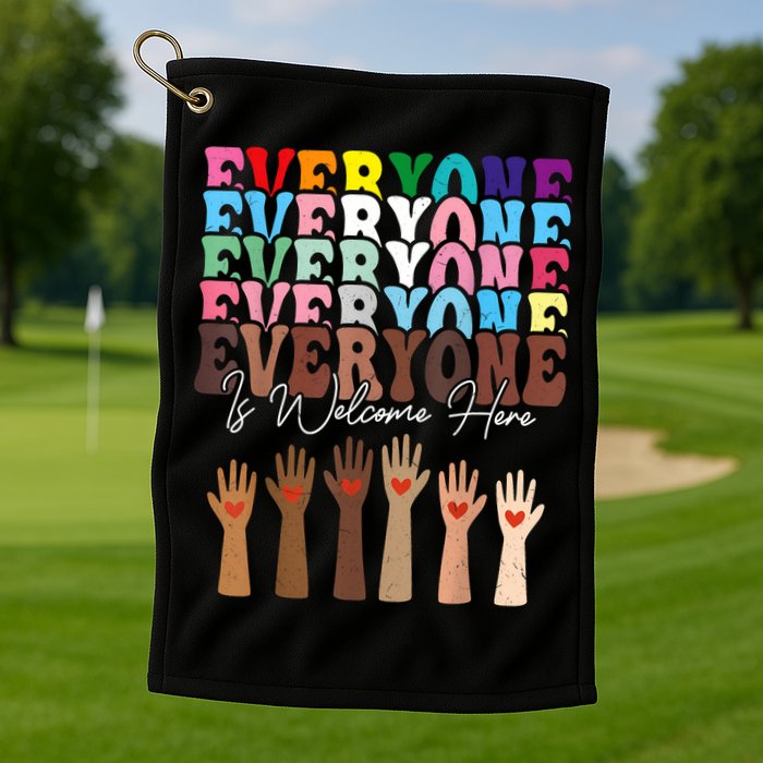 Everyone Is Welcome Here Retro Groovy Diversity Teachers Golf Towel