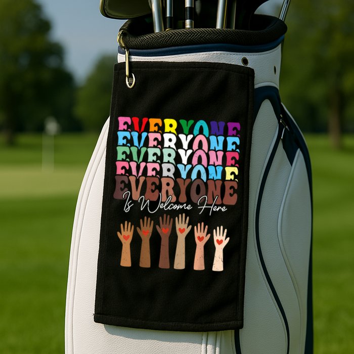 Everyone Is Welcome Here Retro Groovy Diversity Teachers Golf Towel
