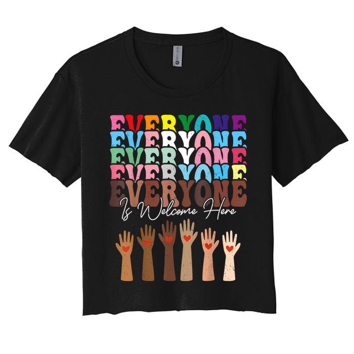 Everyone Is Welcome Here Retro Groovy Diversity Teachers Crop Top