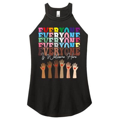 Everyone Is Welcome Here Retro Groovy Diversity Teachers Women's Perfect Tri Rocker Tank