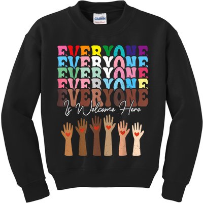 Everyone Is Welcome Here Retro Groovy Diversity Teachers Kids Sweatshirt