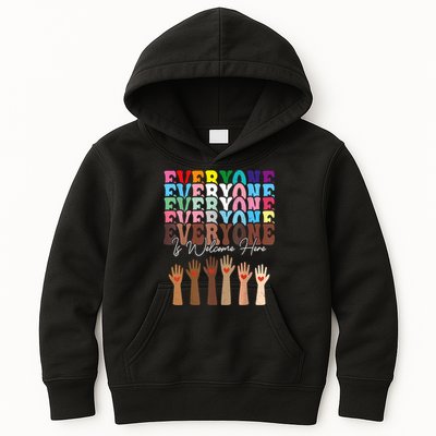 Everyone Is Welcome Here Retro Groovy Diversity Teachers Kids Hoodie