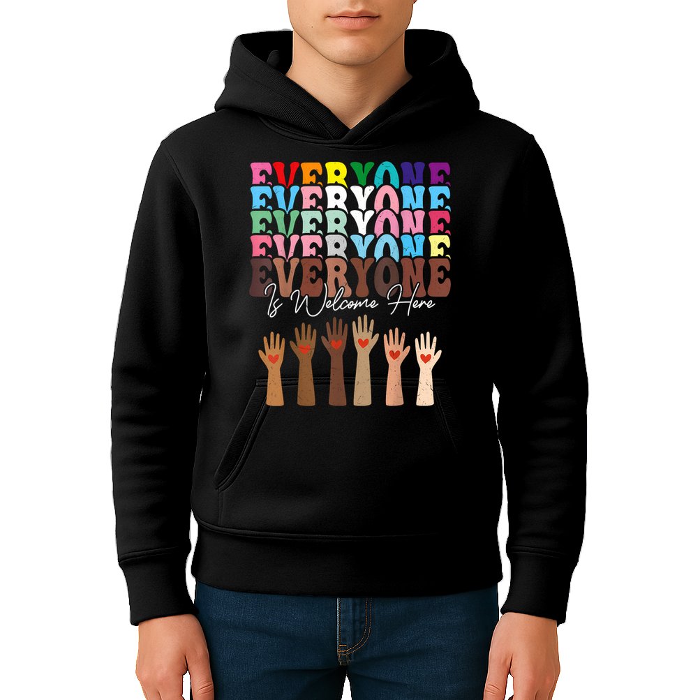 Everyone Is Welcome Here Retro Groovy Diversity Teachers Kids Hoodie