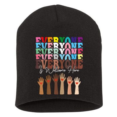 Everyone Is Welcome Here Retro Groovy Diversity Teachers Short Acrylic Beanie