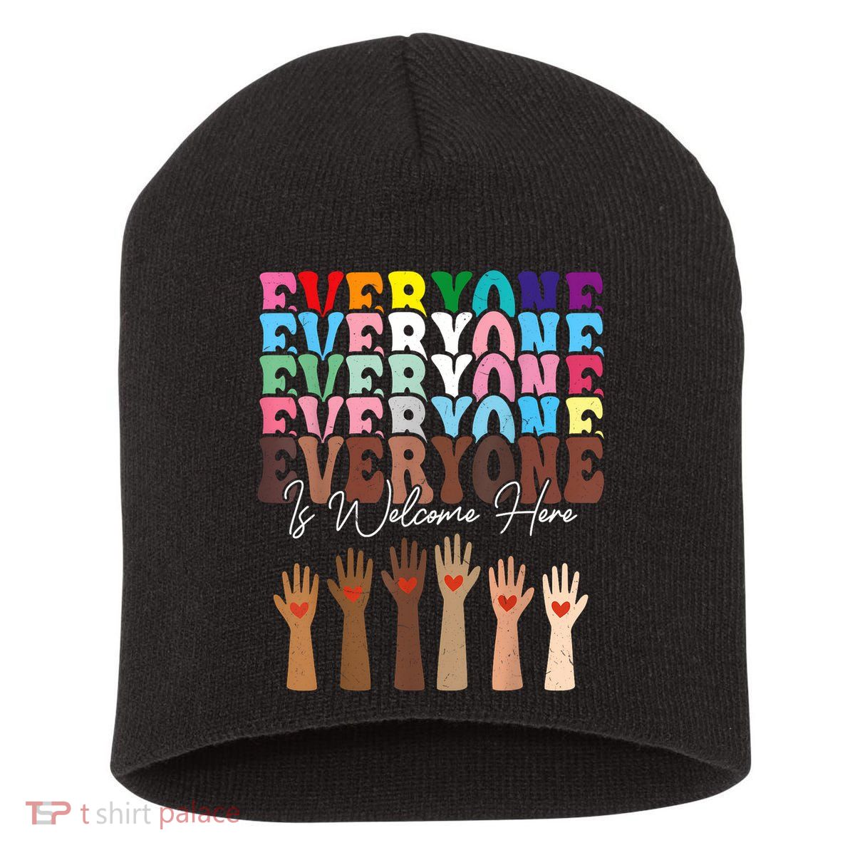 Everyone Is Welcome Here Retro Groovy Diversity Teachers Short Acrylic Beanie