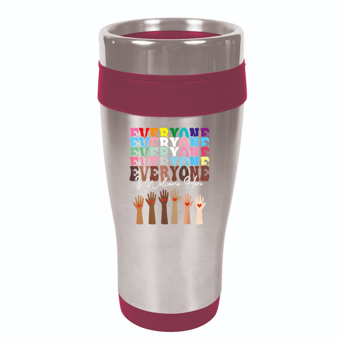 Everyone Is Welcome Here Retro Groovy Diversity Teachers 16oz Travel Tumbler