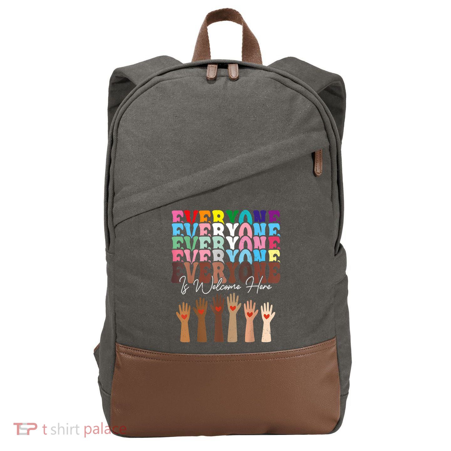 Everyone Is Welcome Here Retro Groovy Diversity Teachers Cotton Canvas Backpack