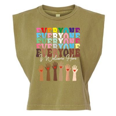 Everyone Is Welcome Here Retro Groovy Diversity Teachers Garment-Dyed Women's Muscle Tee