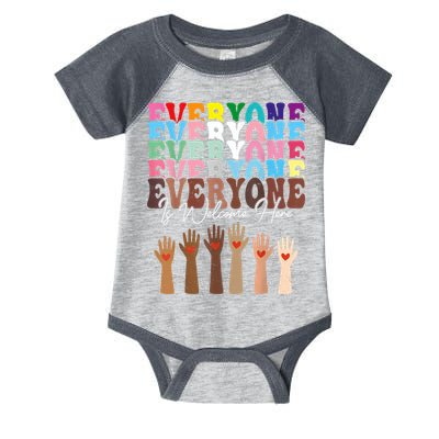 Everyone Is Welcome Here Retro Groovy Diversity Teachers Infant Baby Jersey Bodysuit