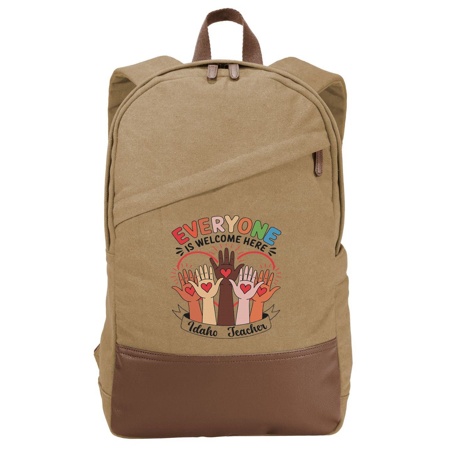 Everyone Is Welcome Here Idaho Teacher Cotton Canvas Backpack