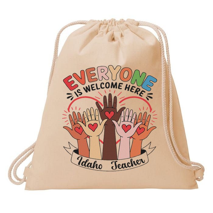 Everyone Is Welcome Here Idaho Teacher Drawstring Bag