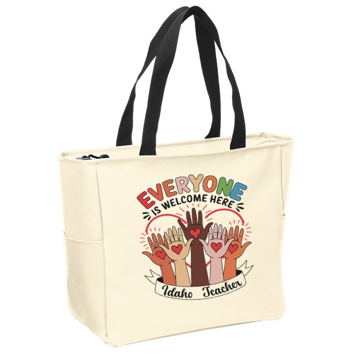 Everyone Is Welcome Here Idaho Teacher Zip Tote Bag