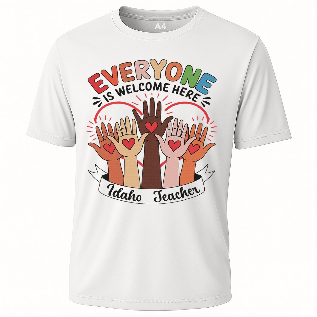 Everyone Is Welcome Here Idaho Teacher Performance Shirt