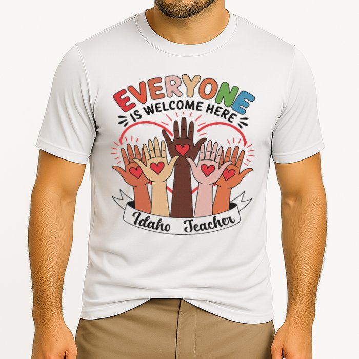 Everyone Is Welcome Here Idaho Teacher Cooling Performance Crew T-Shirt