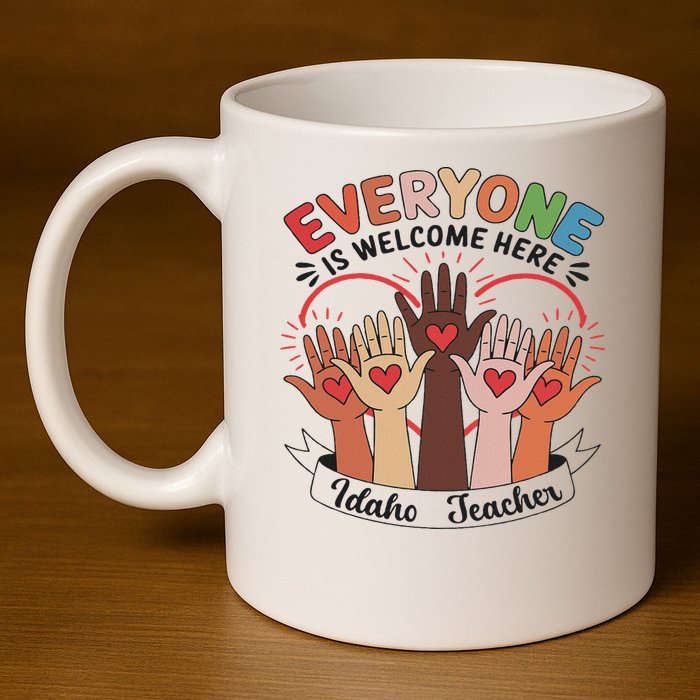 Everyone Is Welcome Here Idaho Teacher 11oz C Handle Ceramic Mug